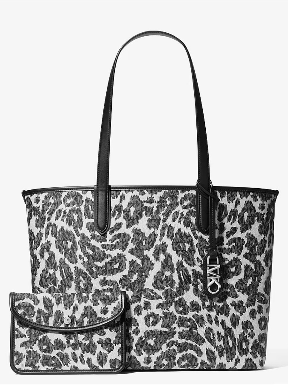 Michael Kors Black and White Leopard-Print Tote with Pouch